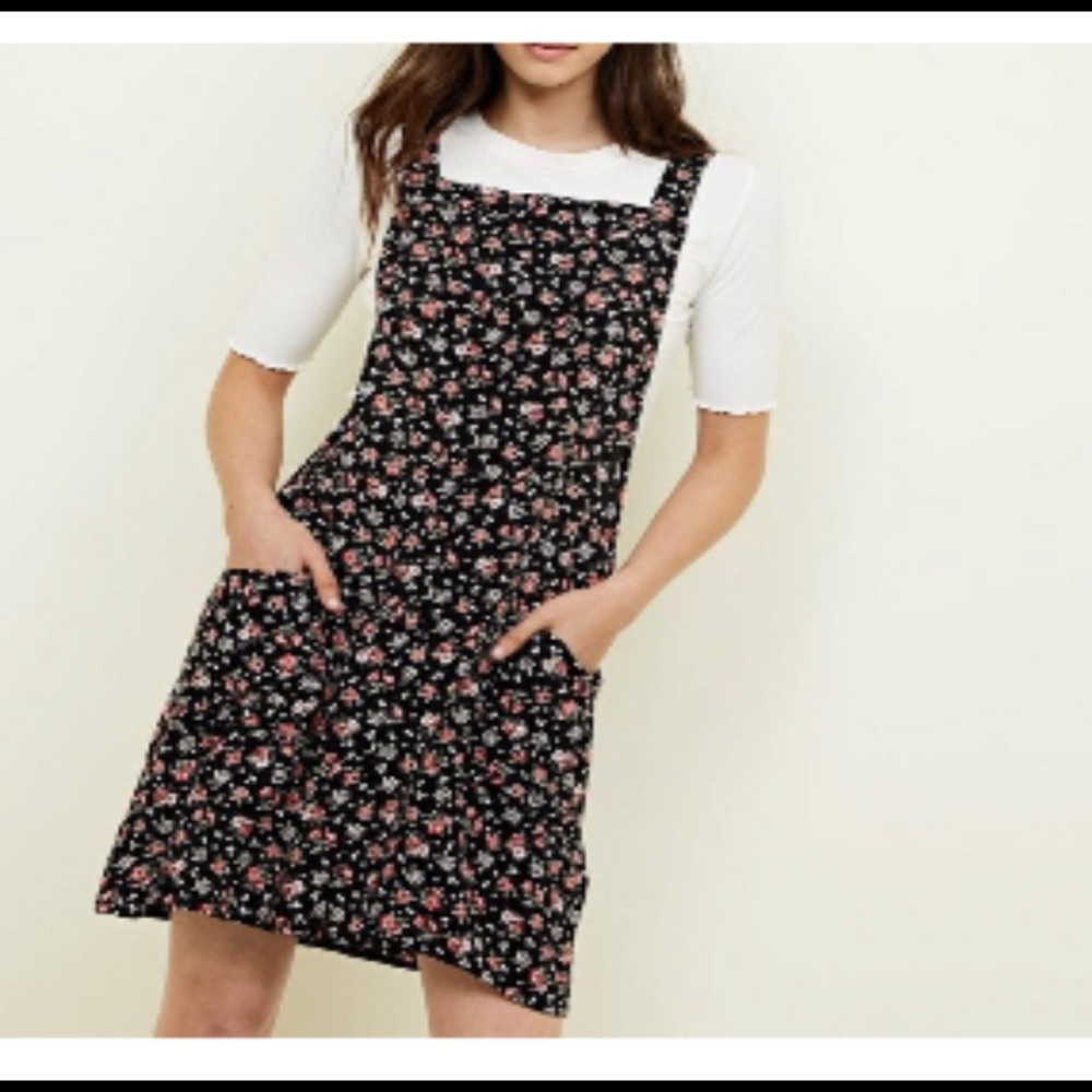 Xhilaration floral corduroy romper dress in black size XS